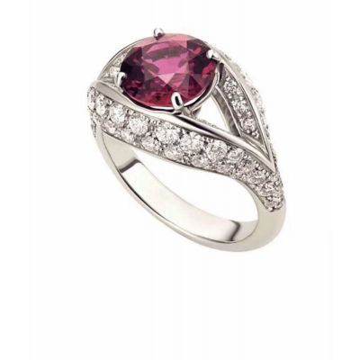 High End Bvlgari Dream Sterling Silver Single Round Ruby Ladies Paved Diamonds Ring For Sale Online