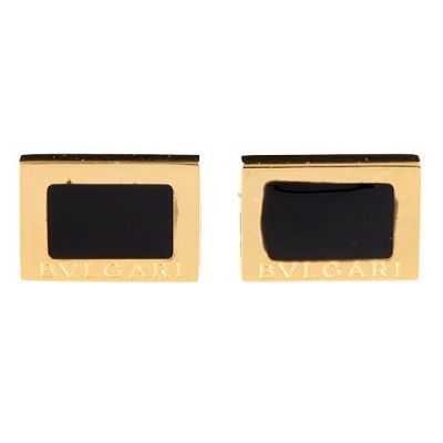 Bvlgari Top Quality Black Ceramic Center Gold Plated Rim Cubic Carved Logo Cufflinks 