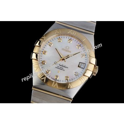 Omega Constellation Diamond Markers Ref 123.20.35.20.52.004Rose Gold Bezel Unisex Date 35mm Watch 