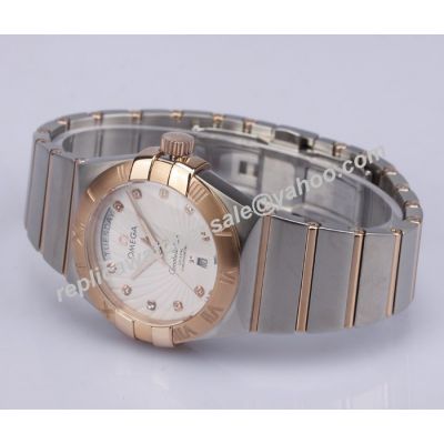Omega Constellation Diamonds Markers Rose Gold Bezel 35mm Women's Date Watch 