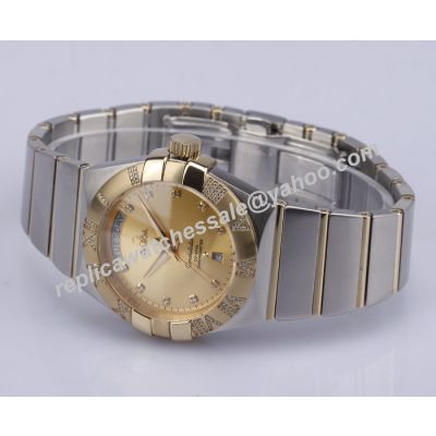 Omega Constellation 123.20.35.20.58.001 Diamonds Gold Date 35mm Faux 2-Tone Bracelet  Watch 