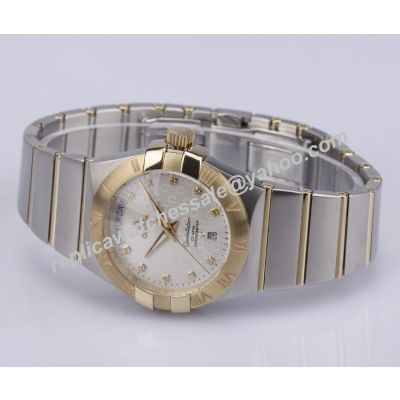 Omega ConstellationRose Gold Diamonds Markers Mens Swiss 2-Tone Watch 