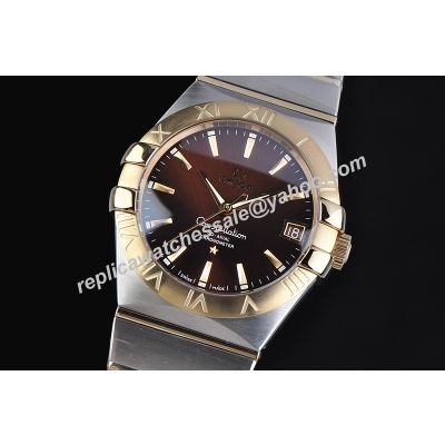 Omega Constellation Rose Gold Bezel 123.20.38.21.13.001 Brown Swiss Watch 