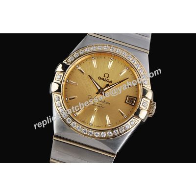 Omega Constellation Ref 1217.30.00 Diamonds Yellow Gold SS  2-Tone Bracelet Watch