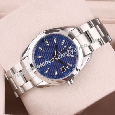 Unisex Omega Seamaster Co-axial 150m/500ft Blue Face Silver Bracelet Double Scale Watch OMJ304