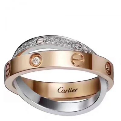 Cartier Love Ring Diamonds Double Cross Silver And Rose Gold Plated Party Style Lady Jewelry B4094600