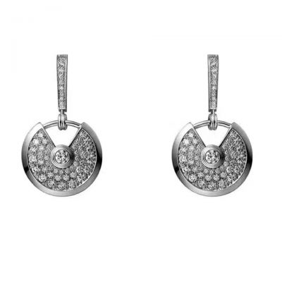 Amulette De Cartier Women'S Crystals Round Opening Pendant Drop Earrings Silver Stylish Jewelry Hot Selling N8515029