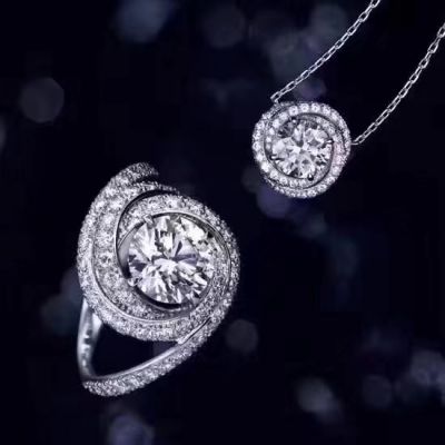 Cartier Trinity Ruban Necklace& Ring Diamonds Twisted Trendy Style jewelry Women Wedding Gift N4250400/N7424128