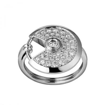Amulette De Cartier Diamonds Round Open Adornment Ring White Gold Plated Celebrity Style Lady Jewelry B4213600