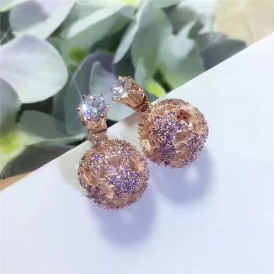 Christian Dior Round Ear-Stud Pink Gold Plated Hollow Design Star Adornment 2018 Latest Lady Jewelry 