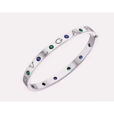 Bvlgari Bvlgari Six Green & Blue Crystals Bangle White Gold/Pink Gold Party Jewelry Sale Online BR857636