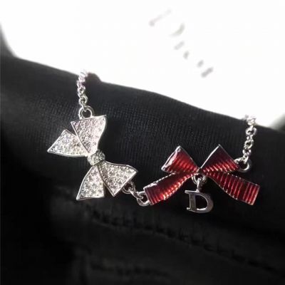 Christian Dior White & Red Double Bowknot Pendant Necklace Latest Design Fashion Lady Jewelry