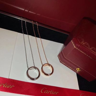 Cartier Narrow Circle Crystal Pendant Necklace Silver/ Pink Gold jewelry Dating Gift For Girls
