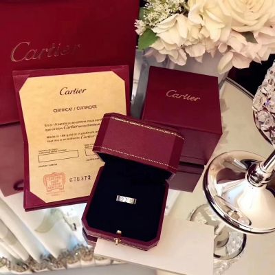 Cartier Love Ring Screw Motifs Crystals "LOVE" Letter White Gold/ Pink Gold Jewelry Couple Style