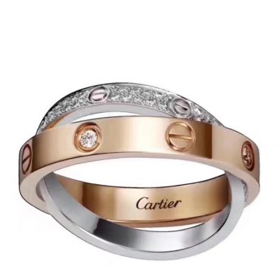 Cartier Love Ring Cross Winding Crystals Screw Motifs Silver & Pink Gold Plated Valentine Gift For Girls B4094600
