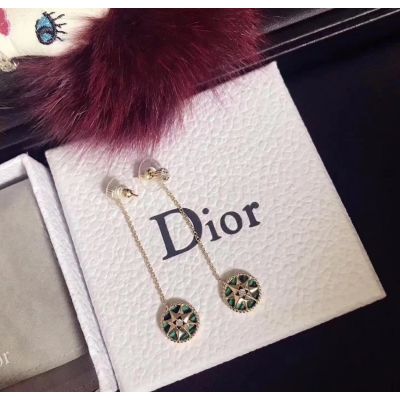 Christian Dior Rose Des Vents Green Eight-pointed Star Pendant Silver Drop Earring Women Jewelry JRDV95055_0000