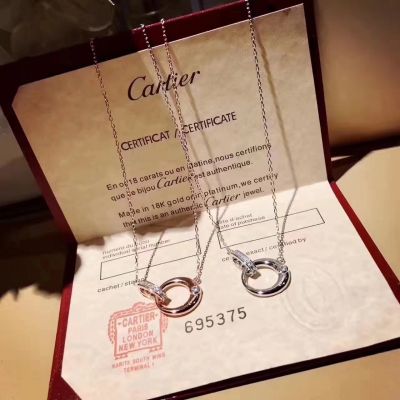 Cartier Interlocking Narrow Circle Crystals Pendant Necklace White Gold/ Pink Gold Christmas Gift For Women