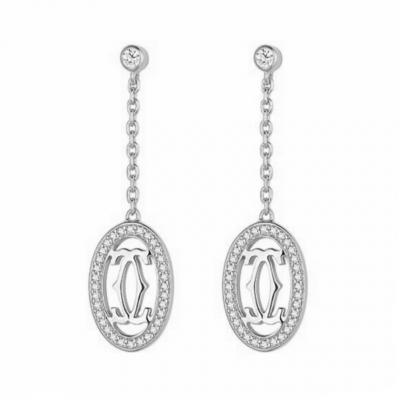 Logo Double C de Cartier Diamonds Earring Replica Sterling Silver Quality High Jewellery