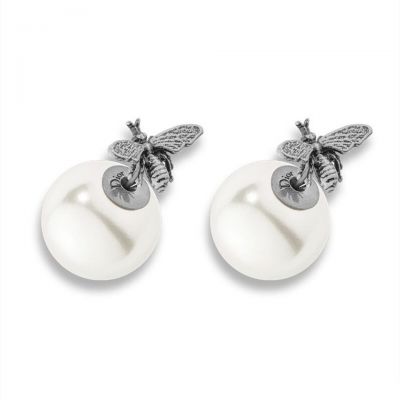Dior Tribales Aged Silver/Gold White Resin Beads Bee Earrings E0637TRIRS D909 New Arrival