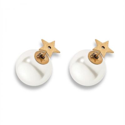 Dior Tribales White Pearl Gold Star Stud Earrings E0638TRIRS D908 New Arrival Fashion