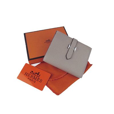 Good Reviews Hermes Unisex Leather Bi-fold Grey Wallet 4 Card Slots Silver Hardware  