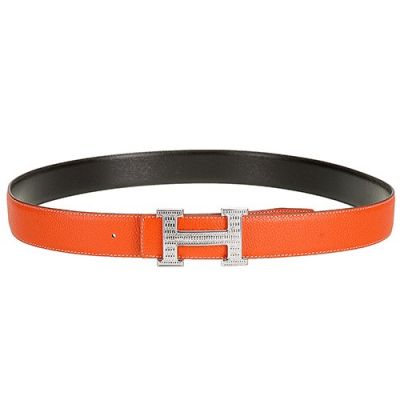 Hermes Silver "H" Anchor Snap On Buckle Ladies Orange Leather Belt Best Choice For Gift 