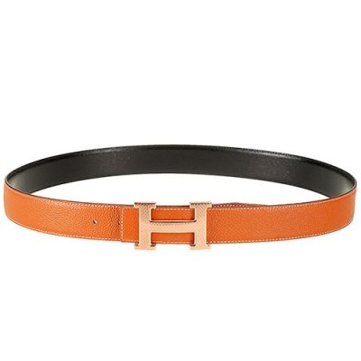 High Quality Hermes Orange Leather Strap Pink Rose H Pin Buckle Belt For Womens 