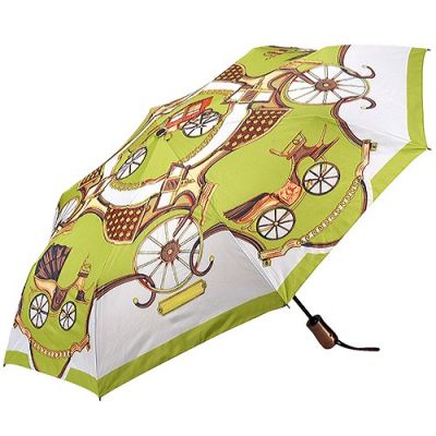 Hermes Print Double Layer Grey Check-Lined Green 3-Sections Telescoping Shaft Sun/Rain Travel Umbrella Unisex Sale 
