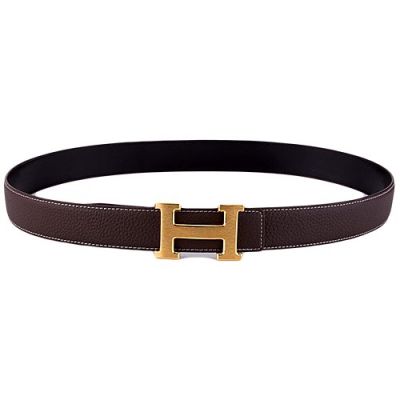 Hermes Terracotta Brown Leather Yellow Brass Anchor Snap On Buckle  Belt Lower Price 