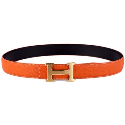 AAA Quality Hermes Womens Orange Leather Belt With Yellow Brass H Buckle  
