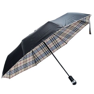 Burberry Camel Check-Lined Black Durable Auto Open/Close Windproof Repellent Metal Shaft Folding Unisex Umbrella Sale