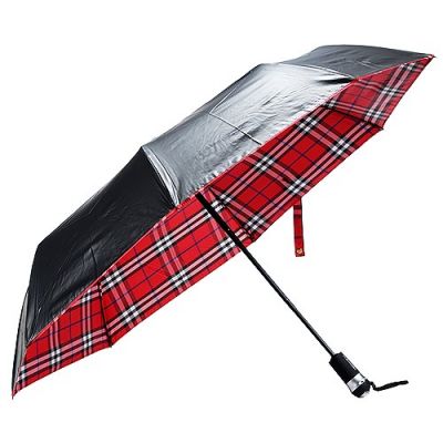 Burberry Double Layer Red Check-Lined Black Auto Open Close Button Sun Rain Unisex Folding Umbrella 