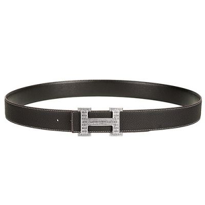 Unisex Good Quality Hermes Silver H Pin Buckle Brown Textured-leather Belt For Casual Wear