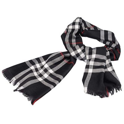 Burberry Black & Red Plaid Lightweight Wool And Silk Scarf Fashion Design For Lady Sale Online