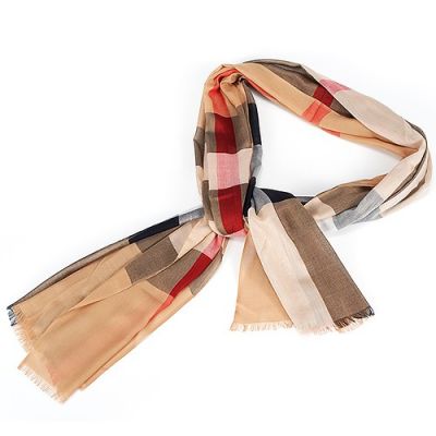 Burberry Camel Soft Lightweight Oblong Checked Wool And Silk Scarf Wrap Shawl Ladies Outlet UK