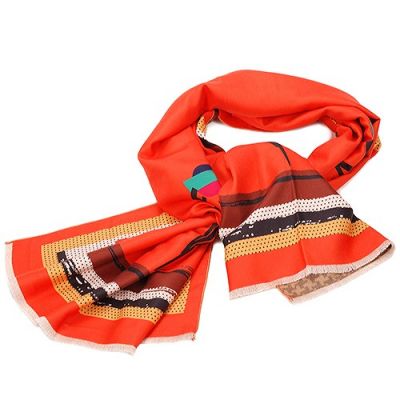 Fendi Pirouette Orange-Red Silk Scarf Soft Luxurious Shawl Sale UK For Women In Autumn