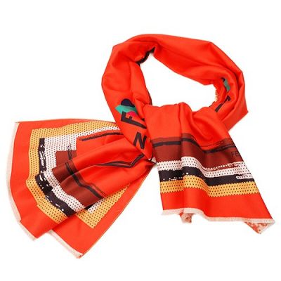 Fendi Silhouette Orange Print Oblong Latest Stylish Design Wool And Silk Modern Style Women Scarf 
