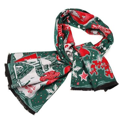 Hermes Santa Bold Print Green Red Both-Side Colored Wool-Silk Women Scarf Christmas Day