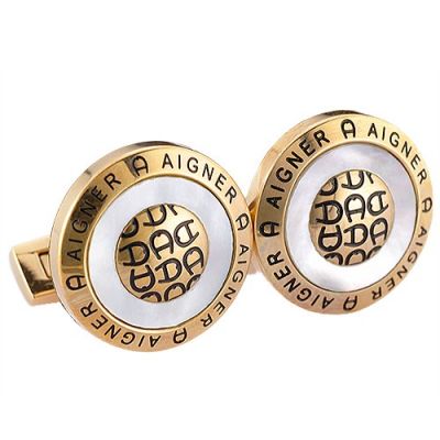Aigner Most Popular Round Black Logo Romantic Gold Cufflinks With Crystal Glass For Men