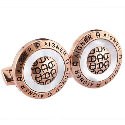 2017 Christmas Gift Aigner Round Carved A Logo Office Style Rose Gold Men's Cufflinks 