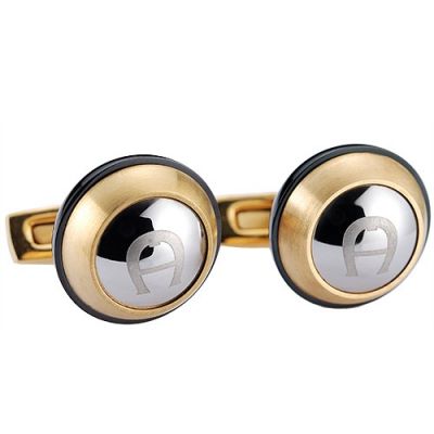 Best Sale Aigner Specular Surface Engraved Initial Logo Gold Round Cufflinks Latest Style