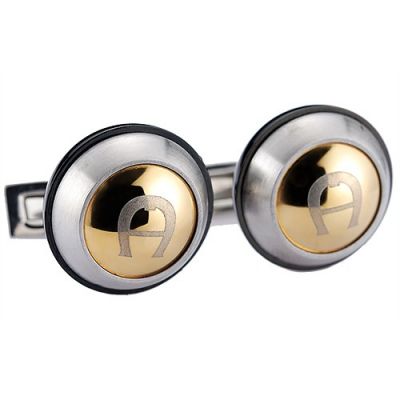 Aigner Hot Selling Round Carved A Logo Gold Cambered Surface Silver Cufflinks Good Quality