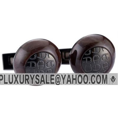  Aigner Most Fashionable Engraved Iconic Logo Brown Wood Cufflinks With Cambered Surface
