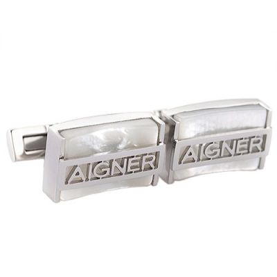 Fashionable Aigner High Quality Cubic Silver Carved Logo Business Crystal Glass  Cufflinks 