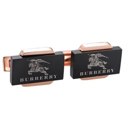 Latest Style Men's Burberry Cubic Logo Pattern Cufflinks Rose Gold And Black Business Style