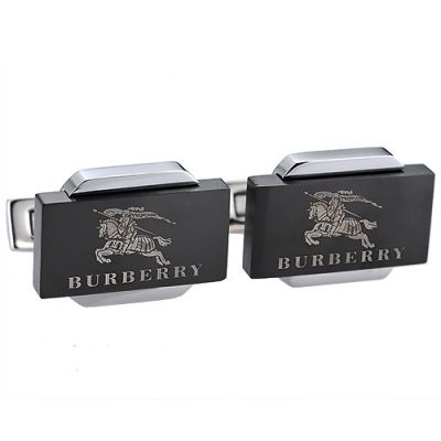  Burberry Silver And Black Cubical Men's Business Cufflinks Office Style Logo Pattern