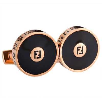 Hot Selling Fendi Rose-Gold And Black Round Cufflinks Engraved Double F Logo Male