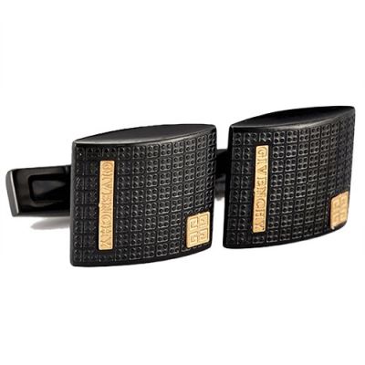 Most Popular Givenchy Men's Designer Black Cufflinks Gold Logo Arched Surface