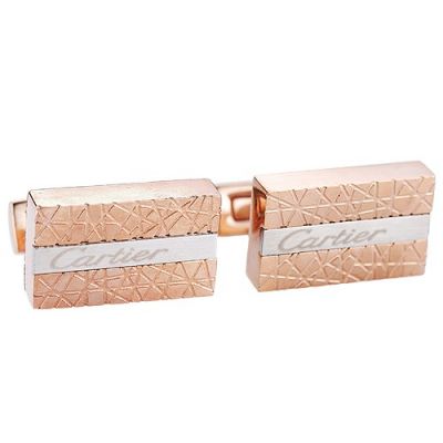 Fashionable Cartier Silver Logo Center Elegant Style Rose Gold Engraved Cufflinks Male