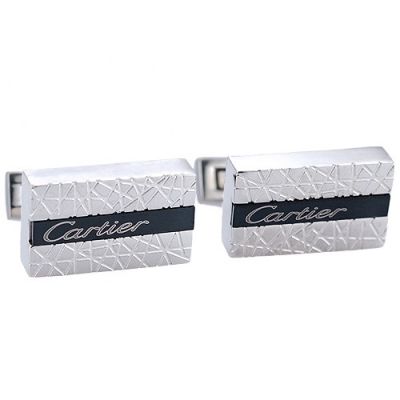 2017 Hot Selling Men's Cartier Cubical Black And Silver Cufflinks Trendy Style Carved Logo Center